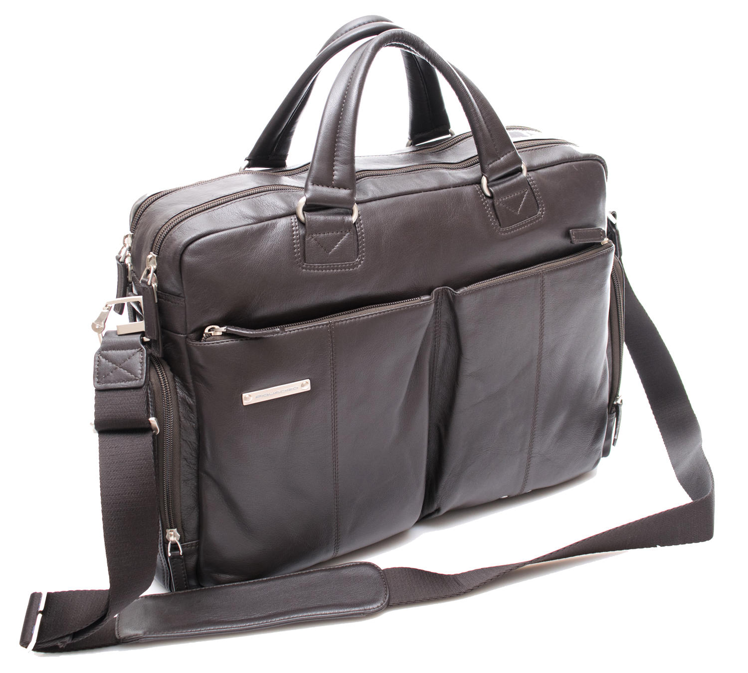 Piquadro Donna Cartella Con Patta Ed Espansione Pelle E Tessuto