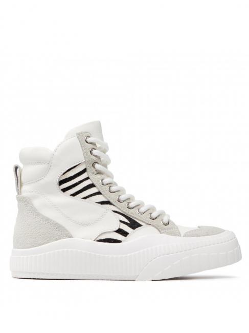 Sneaker alta in pelle con inserti zebrati  bianco/furry zebra - Scarpe Donna