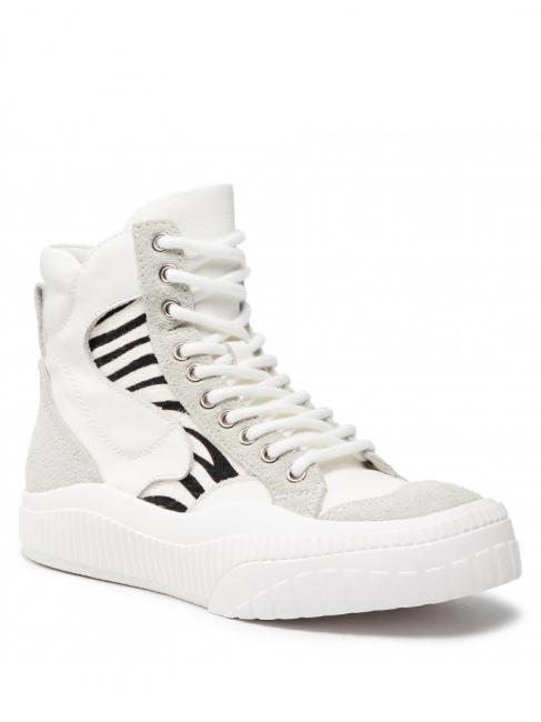 Sneaker alta in pelle con inserti zebrati  bianco/furry zebra - Scarpe Donna