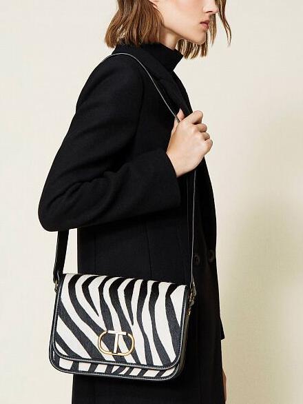 Borsa a tracolla in pelle stampa zebra  furry zebra neve/nero - Borse Donna