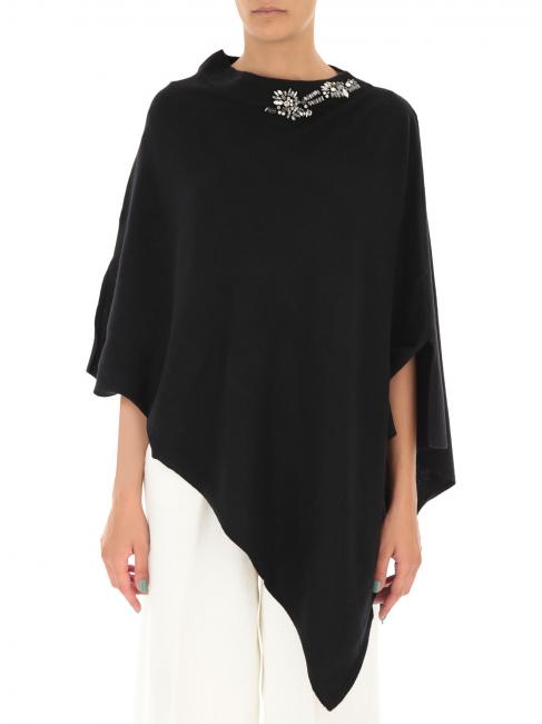 Poncho in maglia con ricamo castoni su scollo   nero - Sciarpe