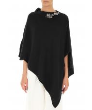 TWINSET Poncho in maglia con ricamo castoni su scollo   nero - Sciarpe - 3