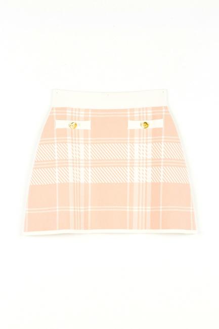 CAPSULE Gonna corta in maglia check check rosa cipria/avorio - Gonne Donna