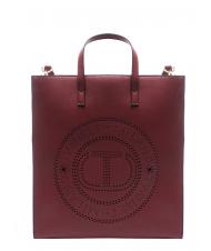 TWINSET LOGO FORELLATO Shopper verticale con tracolla lampone scuro - Borse Donna - 4