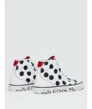 MANILA GRACE Sneaker high top a pois in canvas  bianco/nero - Scarpe Donna - 3