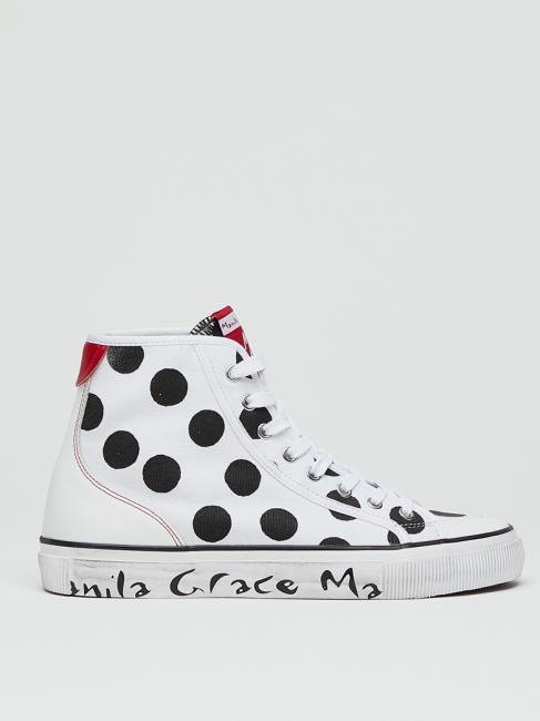 Sneaker high top a pois in canvas  bianco/nero - Scarpe Donna