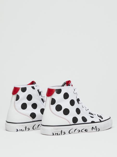Sneaker high top a pois in canvas  bianco/nero - Scarpe Donna