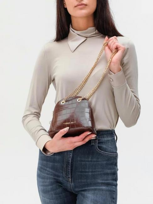 TIC-TAC MIni bag a tracolla in pelle stampa cocco rossoscuro - Borse Donna