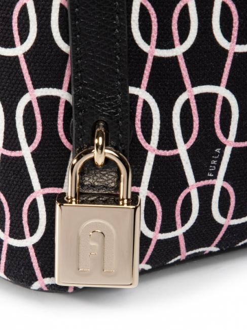 PIPER Zaino in canvas stampa catena e pelle nero+talco+rosa chiaro - Borse Donna