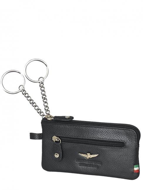 FLAG Astuccio Portachiavi con zip, in pelle Nero - Portachiavi