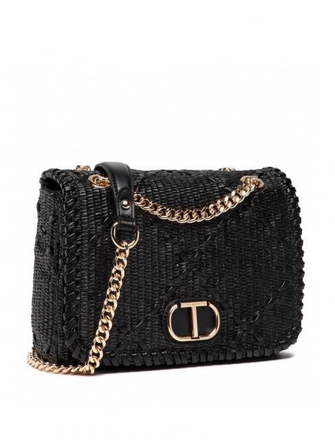 STRAW EMBROIDERY Borsa tracolla piccola con patta nero - Borse Donna