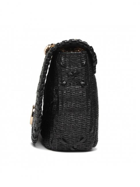 STRAW EMBROIDERY Borsa tracolla piccola con patta nero - Borse Donna