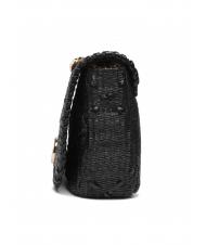 TWINSET STRAW EMBROIDERY Borsa tracolla piccola con patta nero - Borse Donna - 3