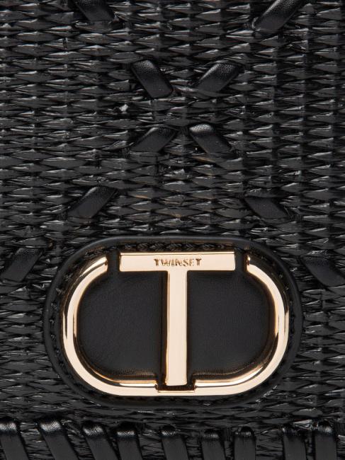 STRAW EMBROIDERY Borsa tracolla piccola con patta nero - Borse Donna