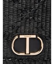 TWINSET STRAW EMBROIDERY Borsa tracolla piccola con patta nero - Borse Donna - 5