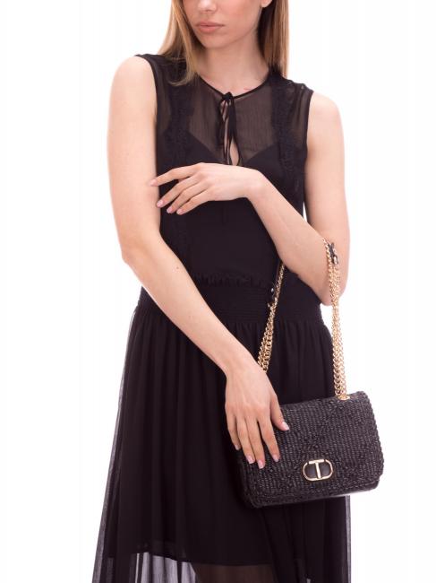 STRAW EMBROIDERY Borsa tracolla piccola con patta nero - Borse Donna