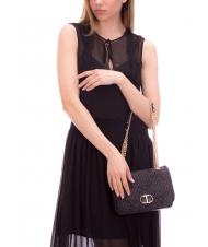 TWINSET STRAW EMBROIDERY Borsa tracolla piccola con patta nero - Borse Donna - 7