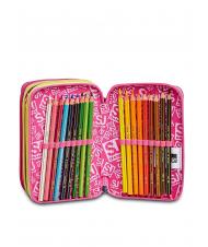 SJGANG ANIMALI FANTASY SJ GIRL Astuccio 3 zip, completo di pennarelli e kit scuola CANDY FUXIA - Astucci e Accessori - 3