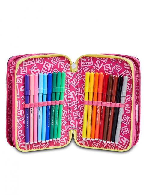 ANIMALI FANTASY SJ GIRL Astuccio 3 zip, completo di pennarelli e kit scuola CANDY FUXIA - Astucci e Accessori