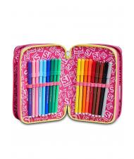 SJGANG ANIMALI FANTASY SJ GIRL Astuccio 3 zip, completo di pennarelli e kit scuola CANDY FUXIA - Astucci e Accessori - 4