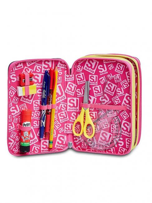 ANIMALI FANTASY SJ GIRL Astuccio 3 zip, completo di pennarelli e kit scuola CANDY FUXIA - Astucci e Accessori