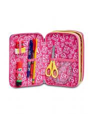 SJGANG ANIMALI FANTASY SJ GIRL Astuccio 3 zip, completo di pennarelli e kit scuola CANDY FUXIA - Astucci e Accessori - 5