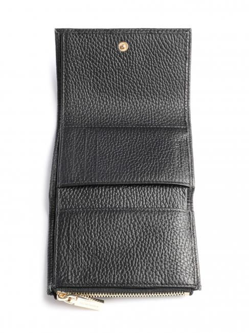 METALLIC SOFT Small wallet in textured leather Nero - Portafogli Donna