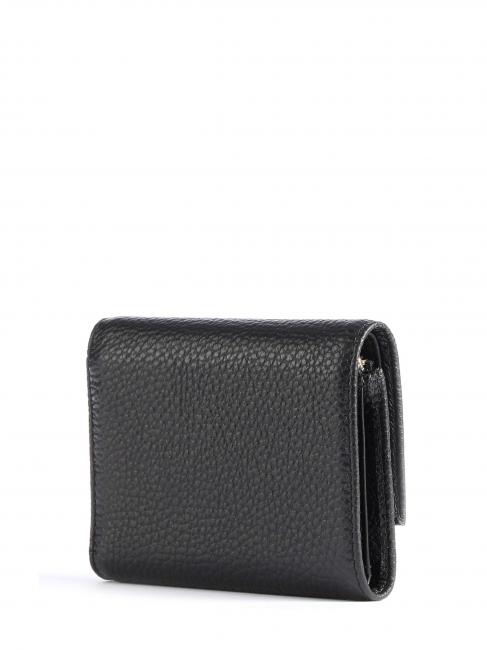 METALLIC SOFT Small wallet in textured leather Nero - Portafogli Donna