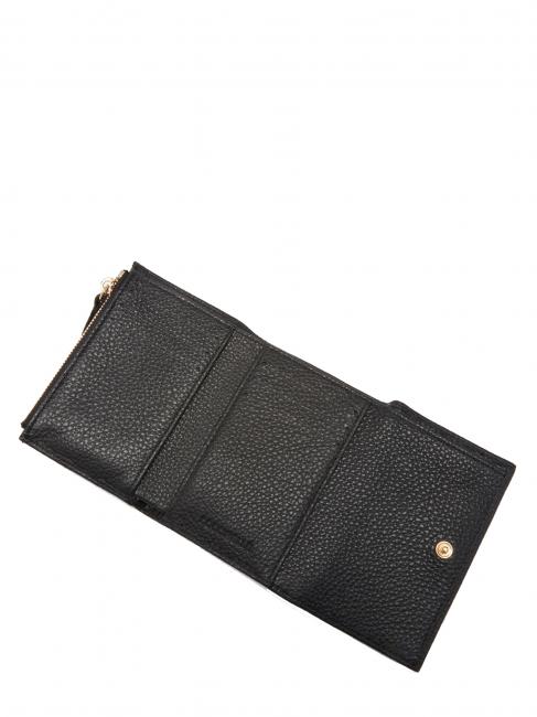METALLIC SOFT Small wallet in textured leather Nero - Portafogli Donna