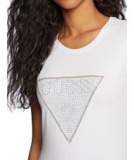 GUESS TRIANGLE CRYSTAL LOGO T-shirt in cotone con strass purwhite - T-shirt e Top Donna - 3