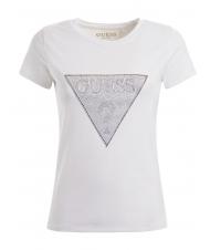 GUESS TRIANGLE CRYSTAL LOGO T-shirt in cotone con strass purwhite - T-shirt e Top Donna - 4