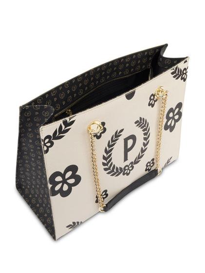 HERITAGE  Shopping bag con doppio manico nero/avorio - Borse Donna