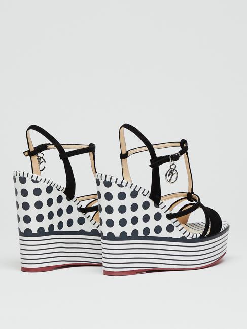 CAMPIONARIO Zeppa a pois e righe con fasce in pelle bianco/nero - Scarpe Donna