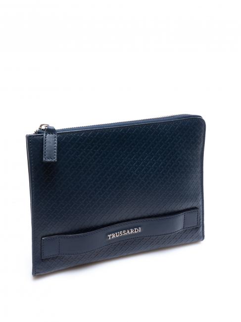 CAMPIONARIO Busta porta tutto in pelle stampata blue - Bustine & Necessaire