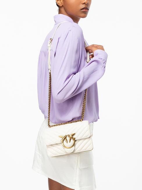 MINI LOVE BAG Borsa one chevron bianco seta-antique gold - Borse Donna