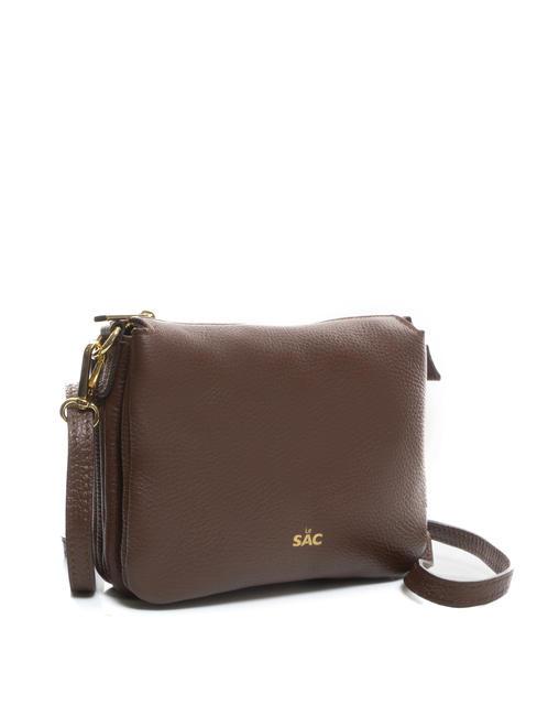 SIMONA Borsa a tracolla tris pelle dollaro moka - Borse Donna