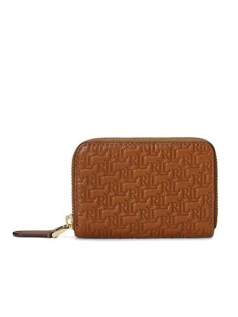 LOGO EMBOSSED Portafoglio zip piccolo in pelle lauren tan7 - Portafogli Donna