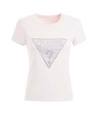 GUESS TRIANGLE CRYSTAL LOGO T-shirt in cotone con strass low key pink - T-shirt e Top Donna - 3