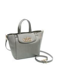 ROCCOBAROCCO LUCE Tote bag con tracolla e logo in metallo grigio metallizzato - Borse Donna - 2