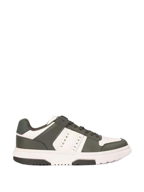 TOMMY JEANS Leather Cupsole Sneakers in pelle pewter green/ ecru - Scarpe Uomo