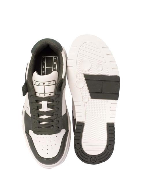 TOMMY JEANS Leather Cupsole Sneakers in pelle pewter green/ ecru - Scarpe Uomo
