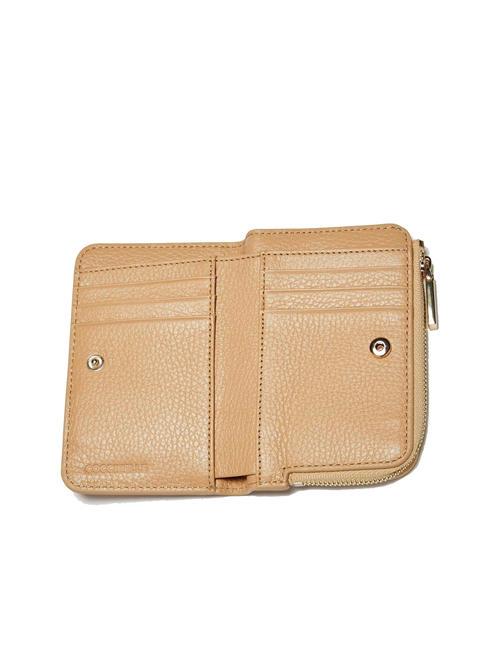 METALLIC SOFT Small wallet in textured leather fresh beige - Portafogli Donna