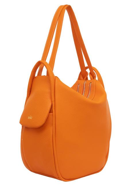 TRIO Zaino sacca in pelle martellata arancione - Borse Donna