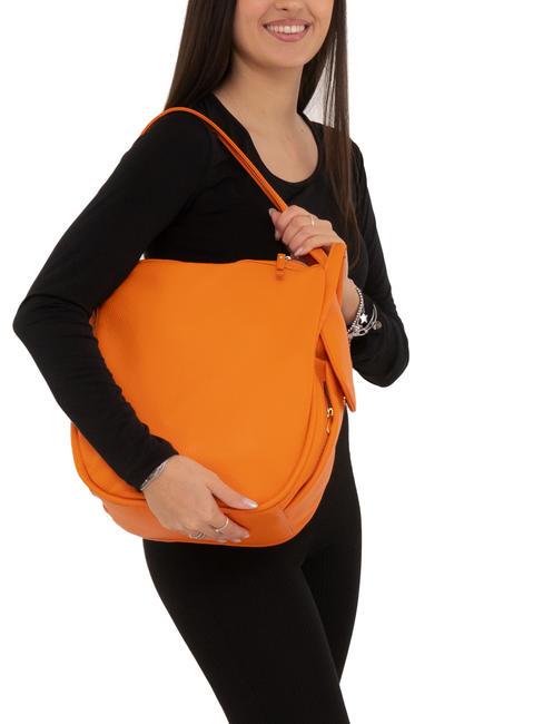 TRIO Zaino sacca in pelle martellata arancione - Borse Donna