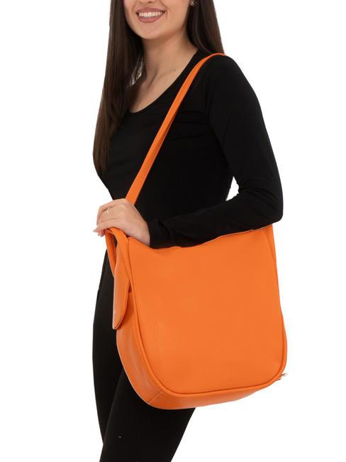 TRIO Zaino sacca in pelle martellata arancione - Borse Donna