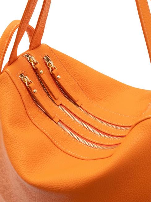 TRIO Zaino sacca in pelle martellata arancione - Borse Donna