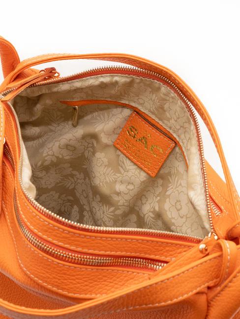 TRIO Zaino sacca in pelle martellata arancione - Borse Donna