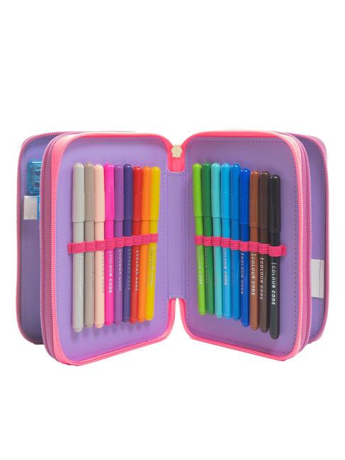 DREAMS&FLOWERS Astuccio 3 zip con kit scuola RHODAMINE RED - Astucci e Accessori