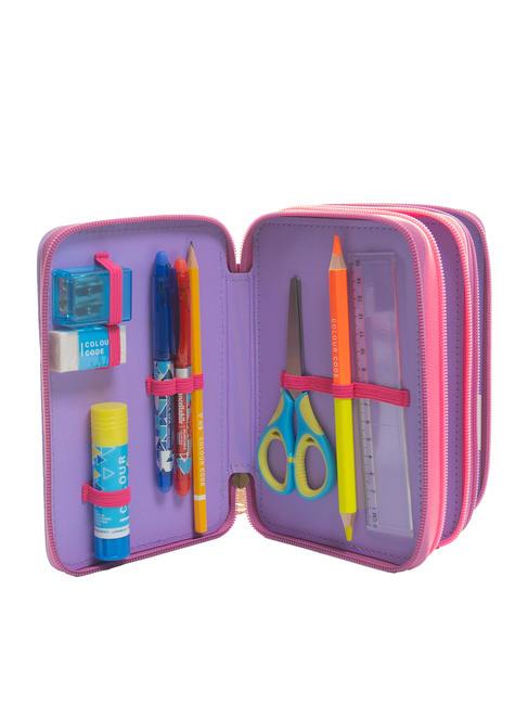 DREAMS&FLOWERS Astuccio 3 zip con kit scuola RHODAMINE RED - Astucci e Accessori