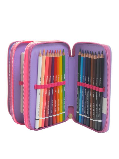 DREAMS&FLOWERS Astuccio 3 zip con kit scuola RHODAMINE RED - Astucci e Accessori